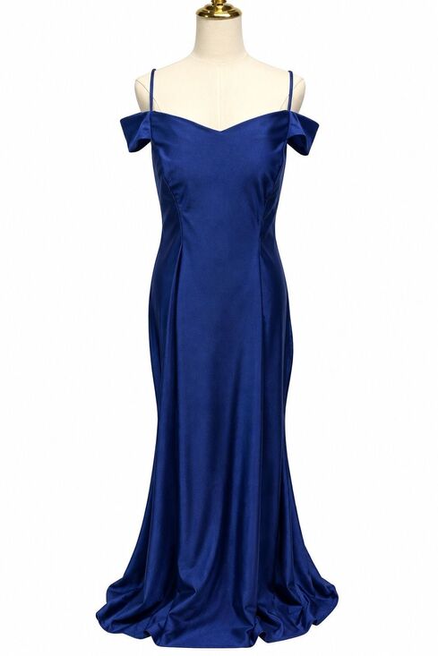 Night Way Collections Dresses & Skirts - Nightway NW Royal Blue Satin Formal Evening Gown Size 14 Cold Shoulder Maxi